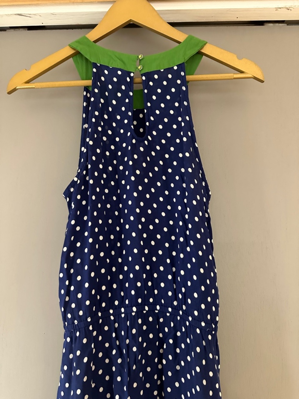 Anthropologie Lilka Polka Dot Hi-Low Dress Navy Green Halter Midi Derby - Picture 10 of 12